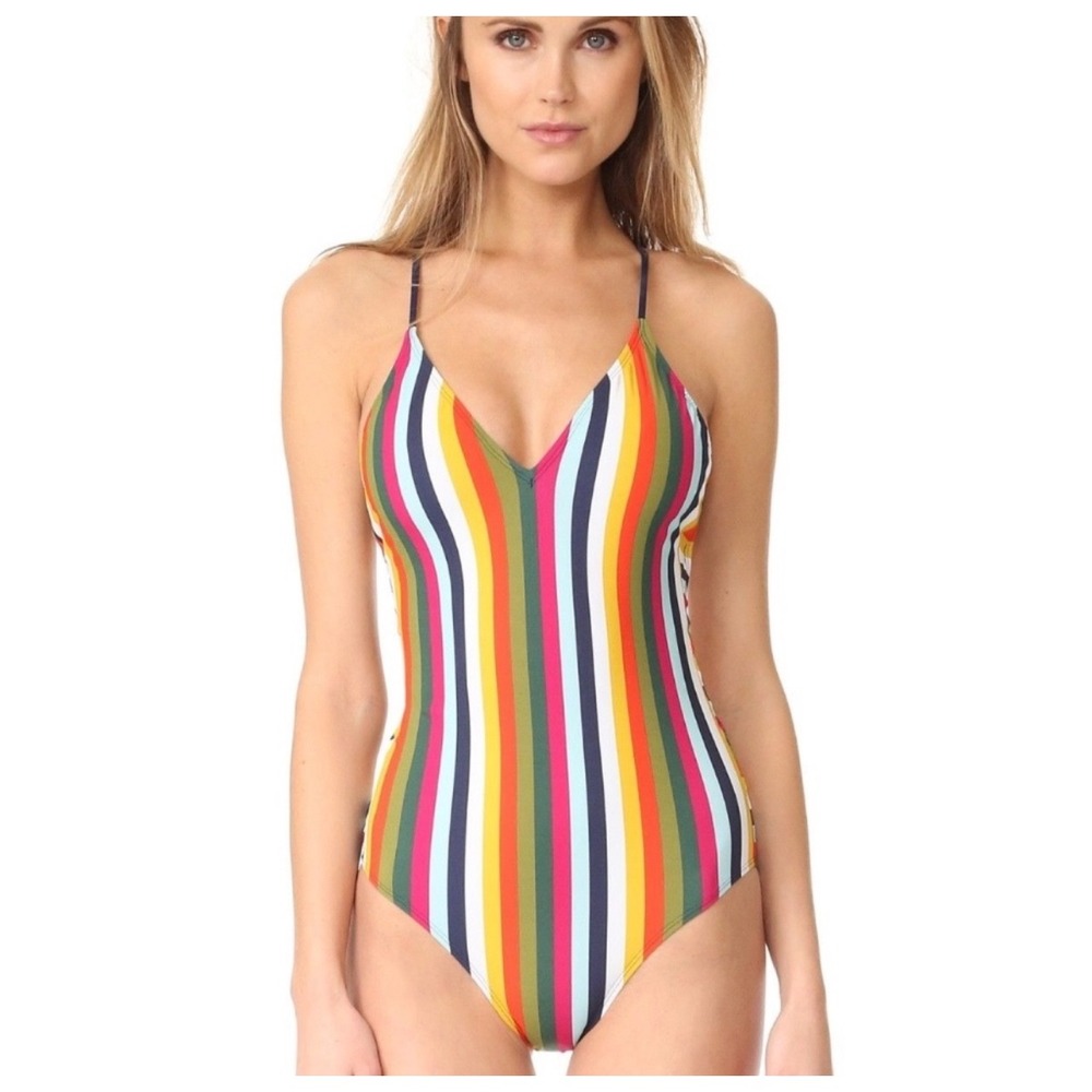 Tory Burch Swimsuit Small Feliz Stripe One Piece Colorful Lattice‎ Retro